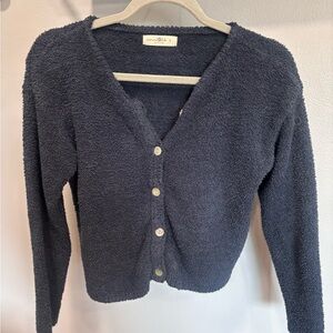 Natural Life Navy Fuzzy Button Cardigan Sweater Cozy Boucle Knit Small